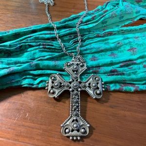 Vintage antique gothic pink silver cross & chain!